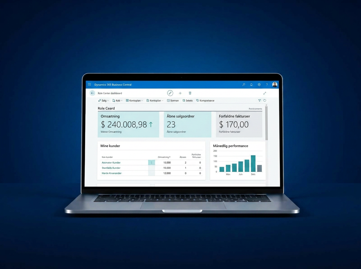 Business Central Role Center dashboard på laptop